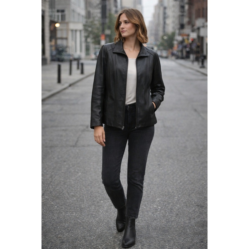 Wilsons Womens Leather Zip Front Jacket Structured Black Lined Plus 1X